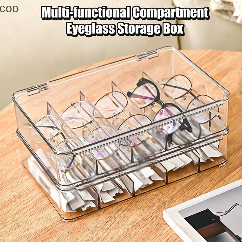 [ZDS] Caixa De Armazenamento De Óculos Transparente Multifuncional , 5 Grades , Organizador De Sol Dividido , Recipiente