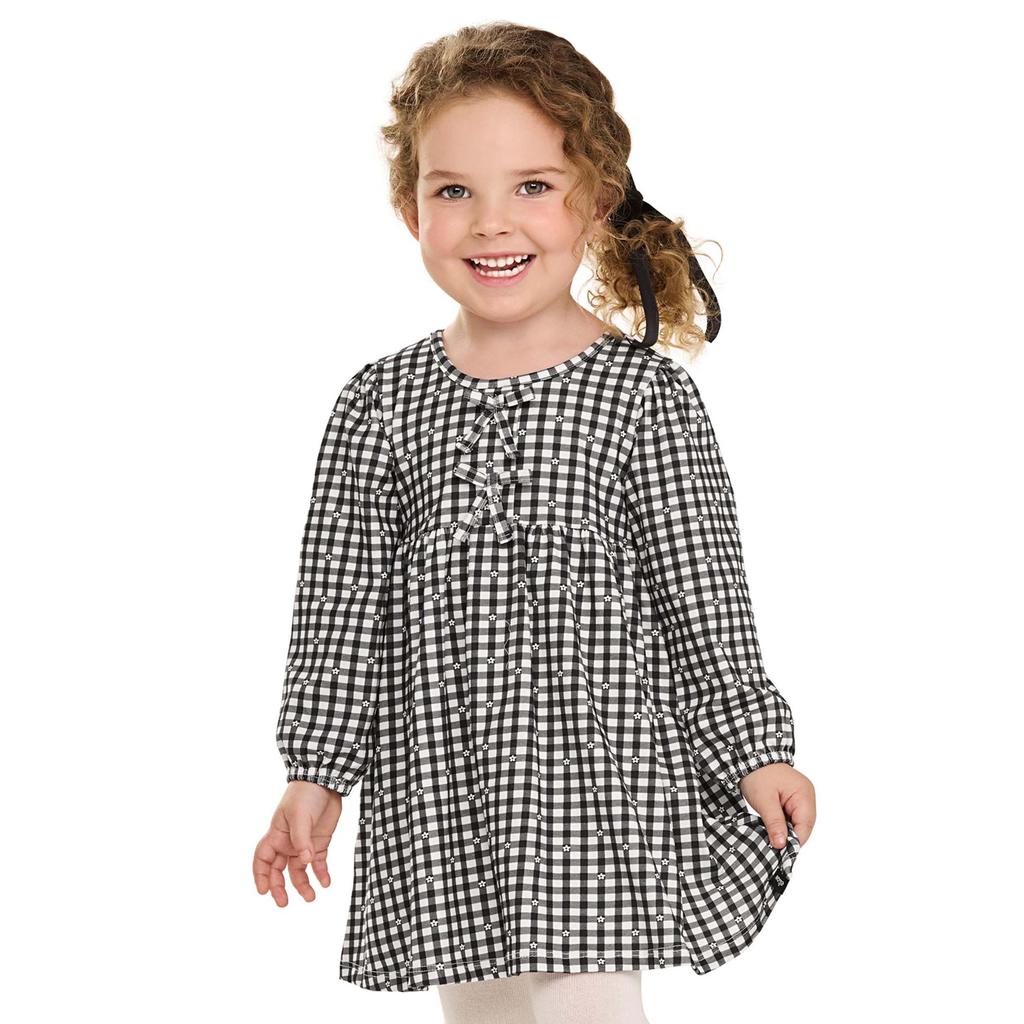 Vestido Manga Longa Infantil Menina Xadrez Elian Preto