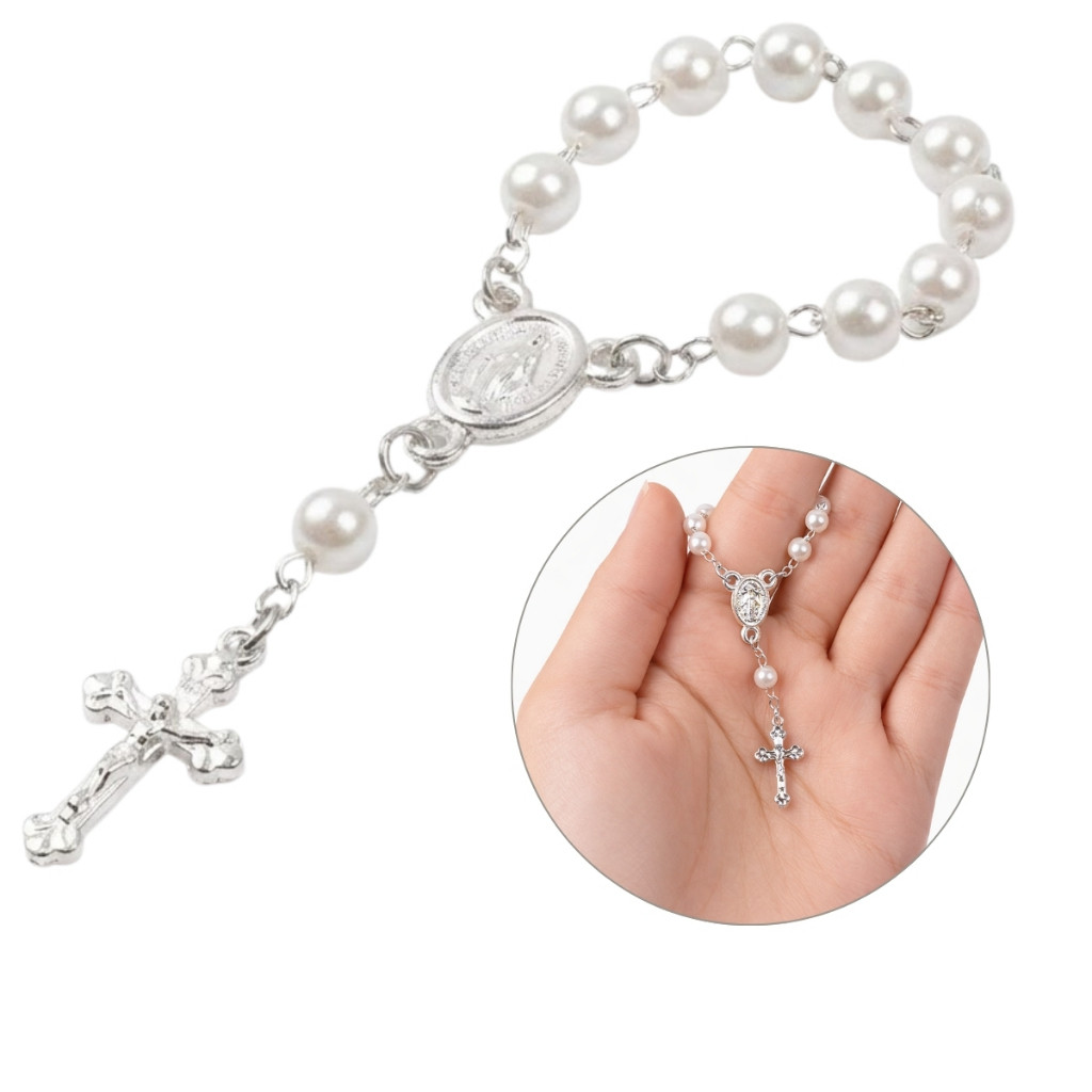 Mini Terços Dezena de Pérola Para Lembrancinhas Batizado Crisma Branco