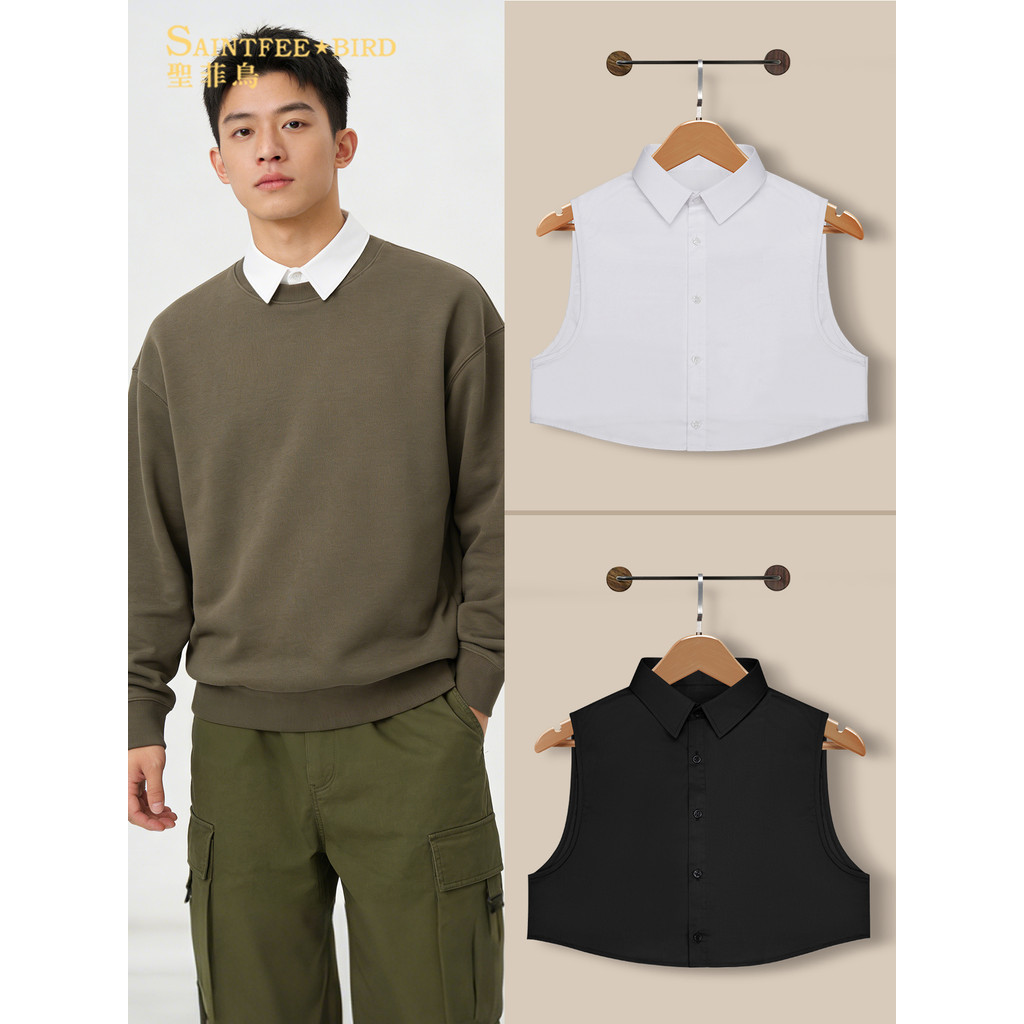 Camisa de gola falsa masculina Casual jogo interno branco outono inverno camisa gola decoração cor sólida All-match moda