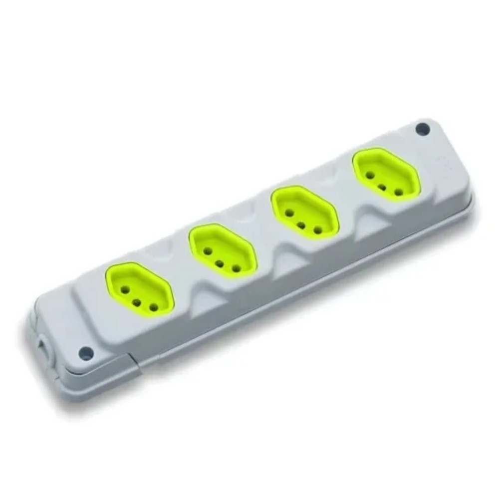 Tomada Em Barra Robust 4T 2PT Cinza/Verde Fiolux
