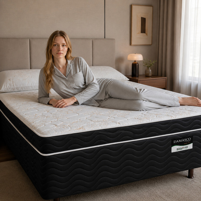 Cama Box Conjugado Solteiro Damasco Colchão Madeira Estofados 90x190x65