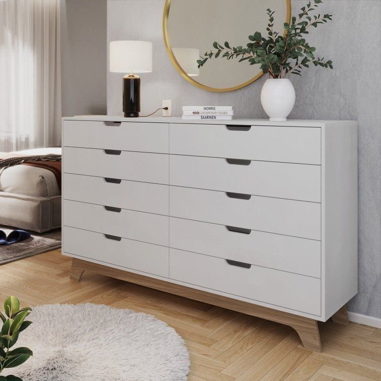 Cômoda Alice 10 Gavetas em 100% MDP/MDF Yescasa Branco/Louro Freijó Branco/Louro Freijo