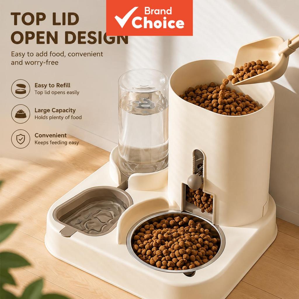 TKZJ Comedouro e Bebedouro Automático 2 em 1 em Aço Inoxidável para Gatos e Cachorros