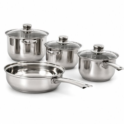 Kit Panelas Inox Alta Durabilidade com Tampas Alcas Termo Resistentes 7 Pecas