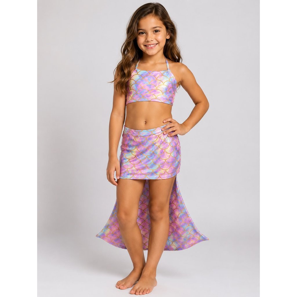 Conjunto Biquíni Infantil Calda de Sereia 3 Peças Moda Praia