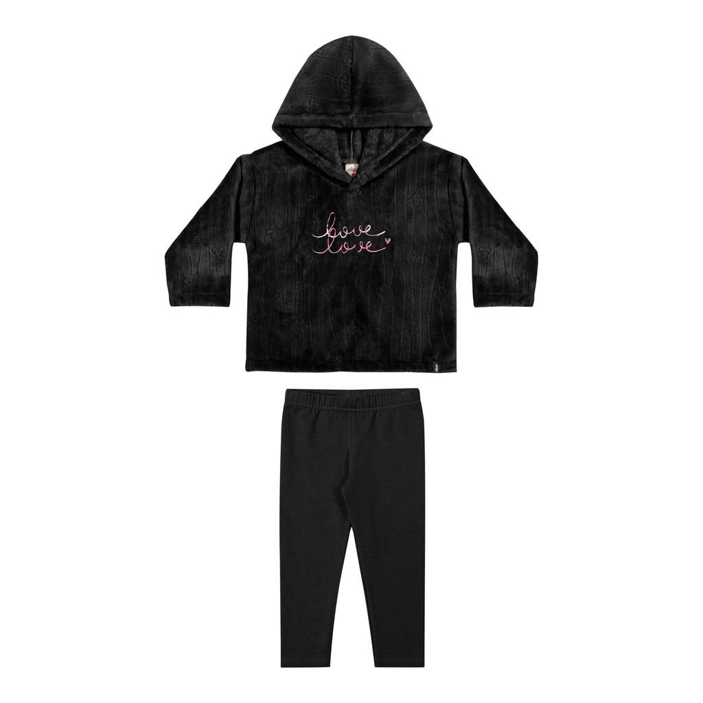 Conjunto Infantil Menina Peluciado Love Elian Preto