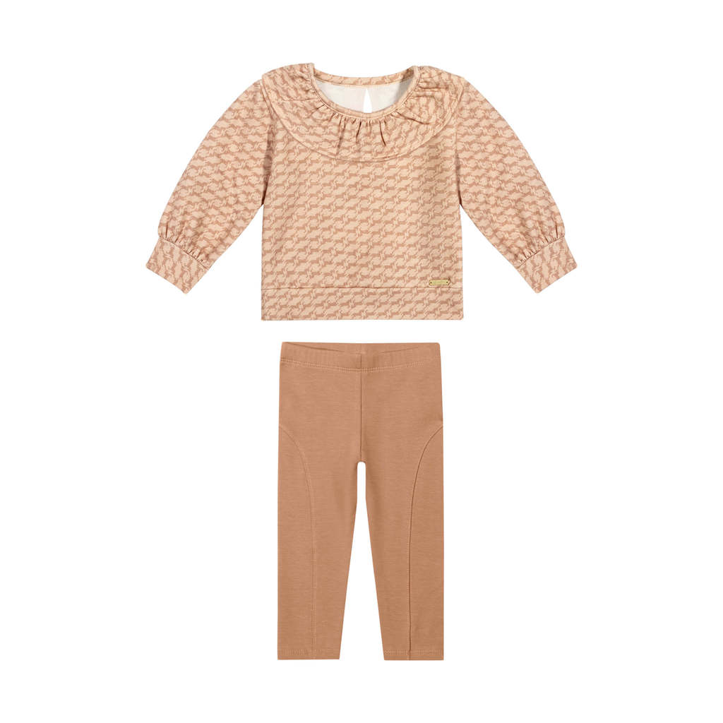 Conjunto Longo Bebê Menina Pied de Poule Colorittá Marrom