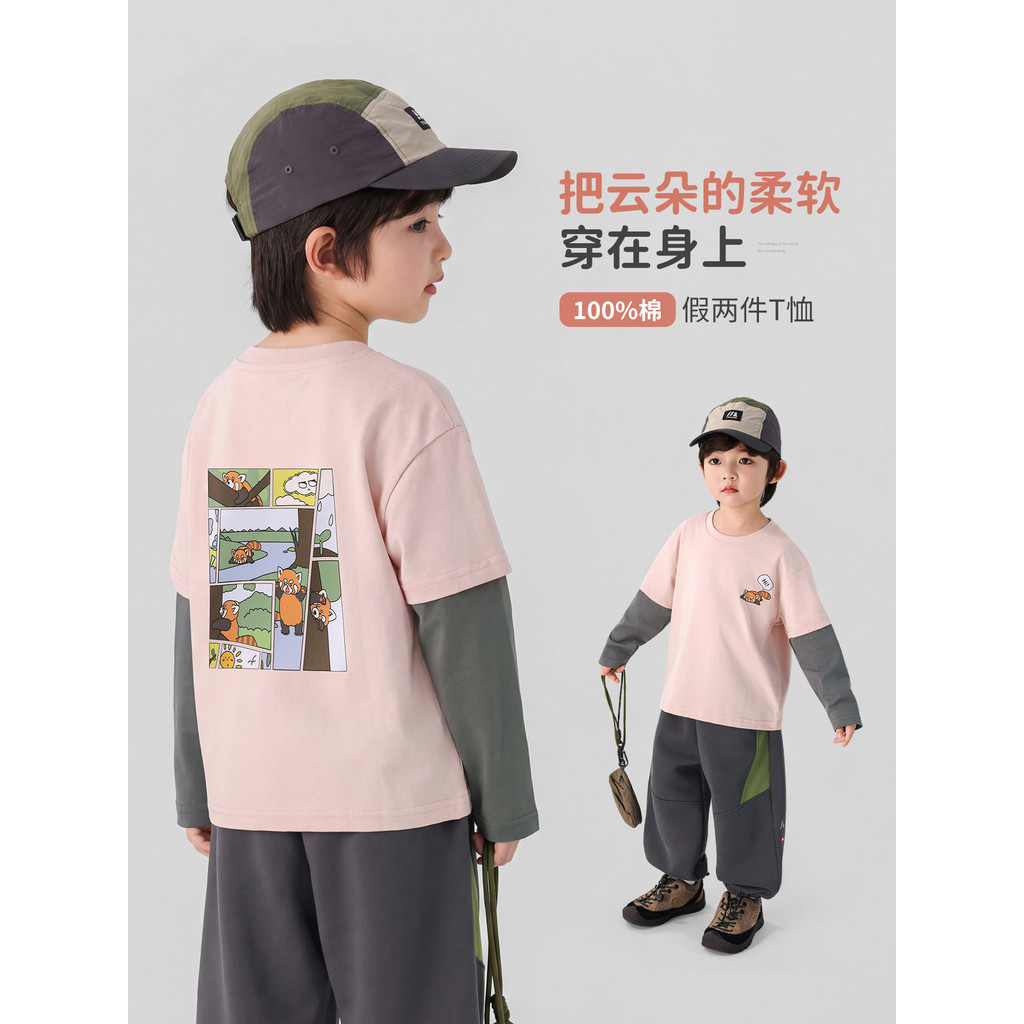 Meninos primavera crianças camiseta de manga comprida 2026 primavera novo estilo meninos puro algodão camisa de fundo fa
