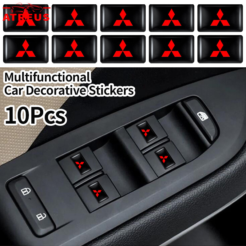 10 Pçs Mitsubishi Adesivo Logo Carro Quadrado 3D 10x18mm Decorativo Para Lancer Asx L200 Outlander Pajero