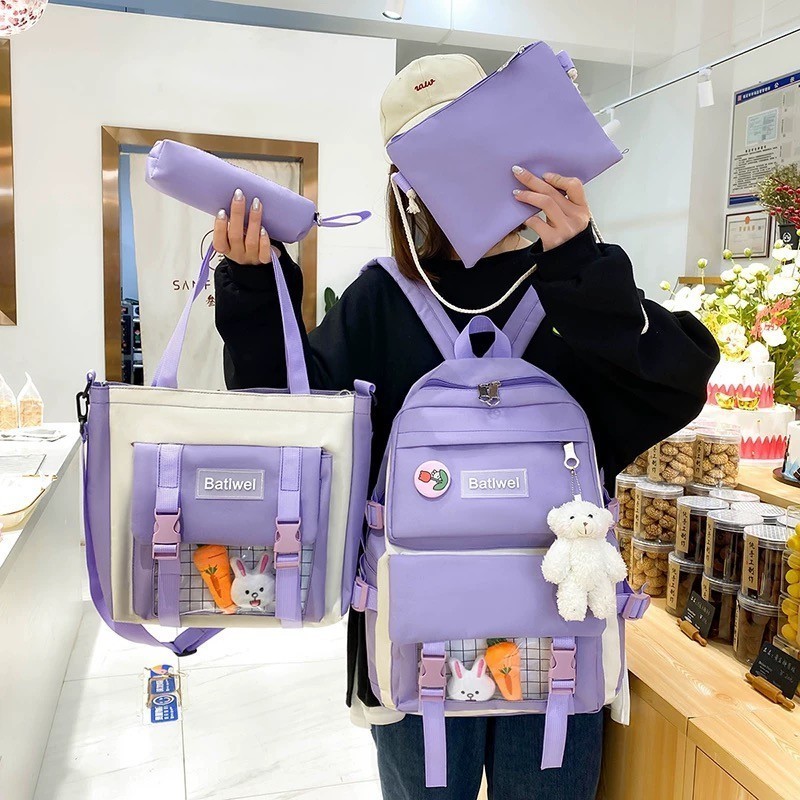 Kit Com 4 Peças De Mochila Escolar Grande Unissex, Estilo Campus, Mochila Casual E Impermeável