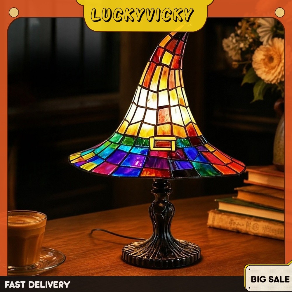 Chapéu De Bruxa Resina Luz Noturna USB Ornamento De Mesa De Halloween Brilho Quente Estatueta De Destaque De Férias
