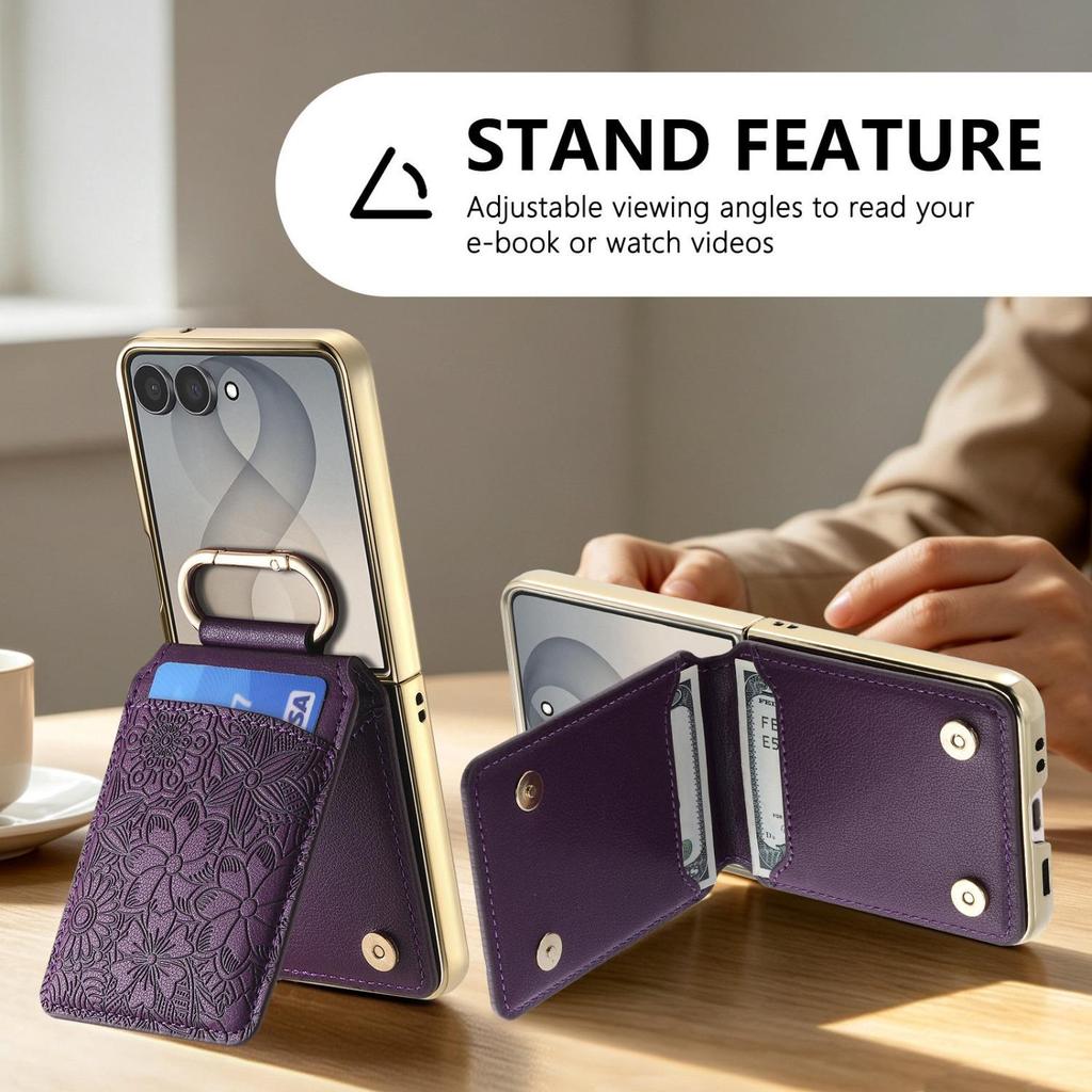 Capa Retrô De Couro Floral Em Relevo Para Samsung Galaxy Z Flip 8 7 6 5 4 Borda 