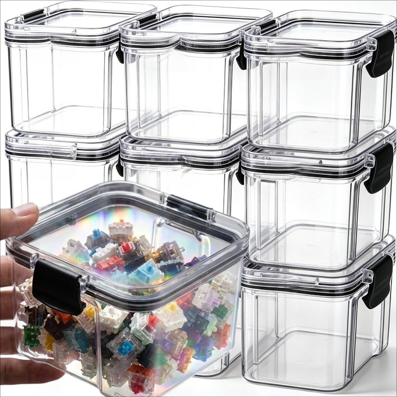 Caixa De Armazenamento Empilhável De Plástico De 460ml-Hermética Transparente-Recipiente Organizador À Prova De Poeira-E