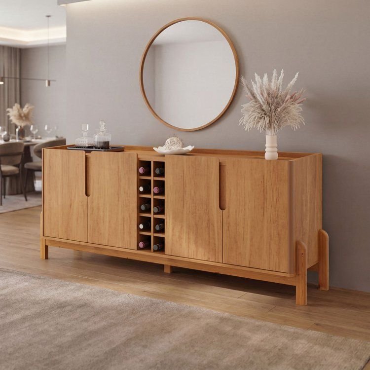 Buffet Aparador 190cm 4 Portas com Adega Lizz Marrom/Cedro Cedro