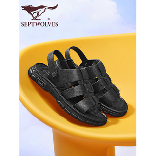 Sete lobos sandálias masculinas verão novos sapatos casuais de condução couro genuíno antiderrapante desodorante sandáli