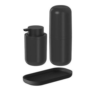 Kit Organizador Banheiro Porta Escova Sabonete Liquido Bandeja Preto Moderno Funcional