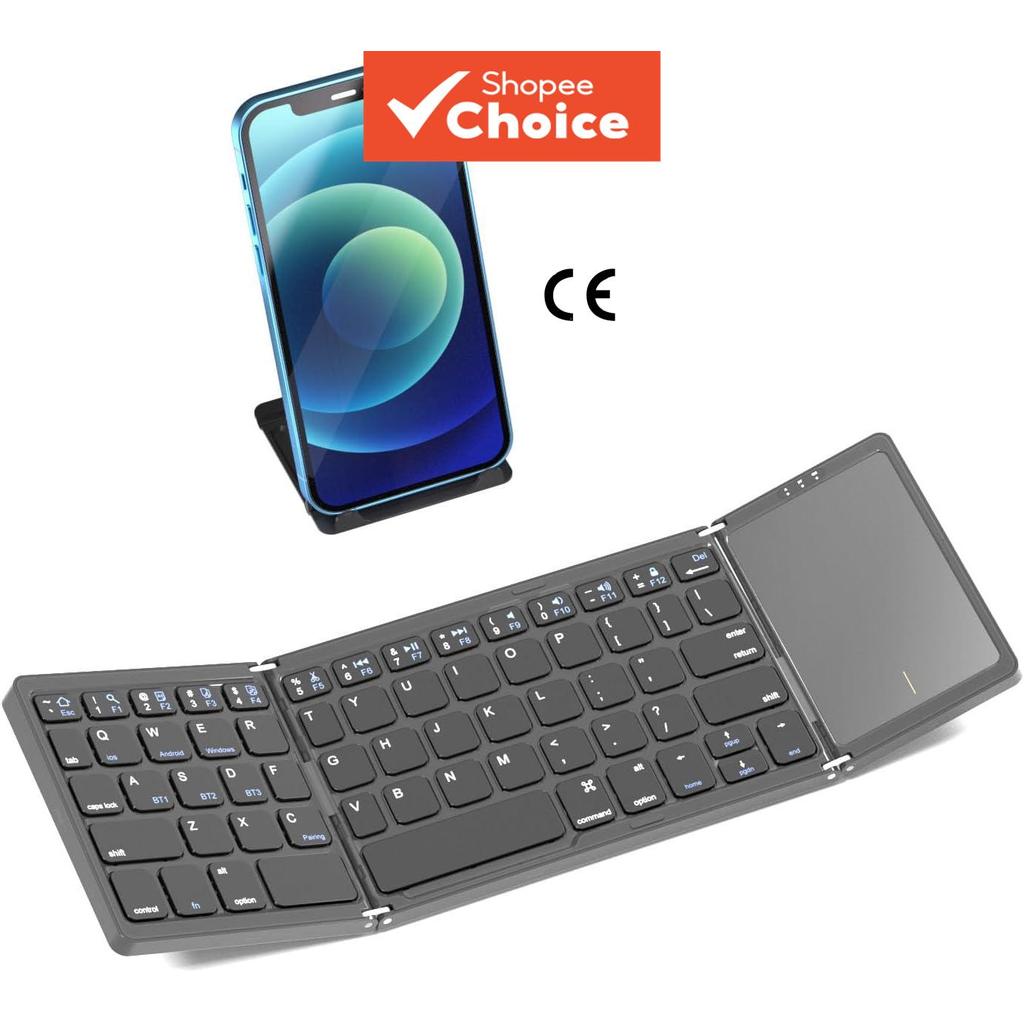 Teclado Bluetooth dobrável com touchpad / teclado numérico - Teclado portátil sem fio recarregável, tamanho completo,
