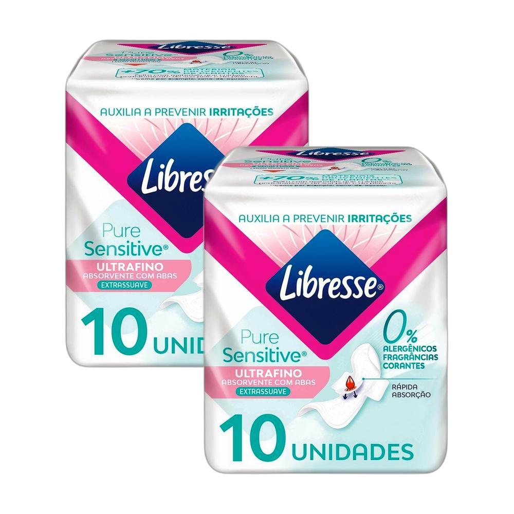 Kit 2 Absorventes Libresse Pure Sensitive Ultrafino Extra Suave com Abas 10 unidades Cada