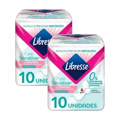 Kit 2 Absorventes Libresse Pure Sensitive Ultrafino Extra Suave com Abas 10 unidades Cada