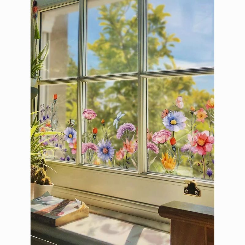 Elementos de flores pastorais francesas, estética para casa, janela, restaurante, adesivos de vidro, eletrostáticos, sem