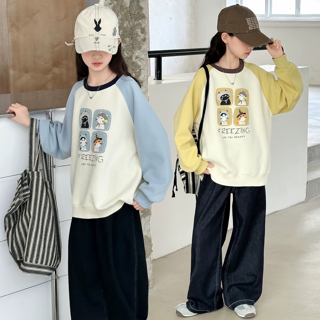Outono Moda Crianças Meninos Meninas Dos Desenhos Animados Gato Impressão Macio Quente Manga Longa Camiseta Primavera ca