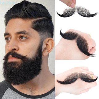 Barba de cabelo humano realista, barba falsa com maquiagem realista feita à mão, barba falsa preta natural.
