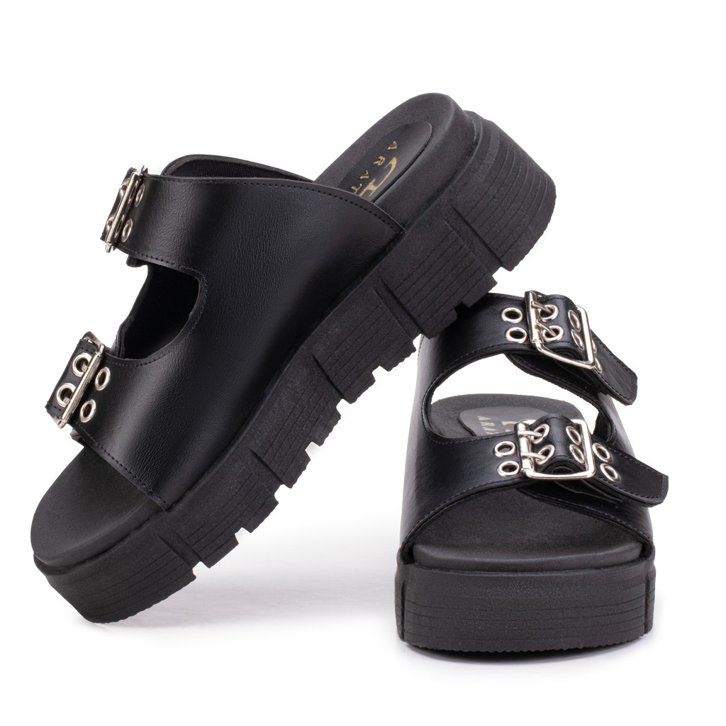 Sandália Papete Feminina Flatform Plataforma Fivela Confortável Moderna Casual Verão Tendência