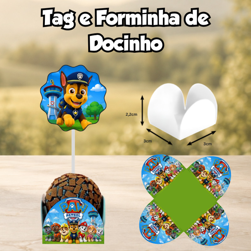 Forminhas Personalizadas para Doces e Tags de Docinhos Patrulha Canina para Festa de Aniversário Infantil