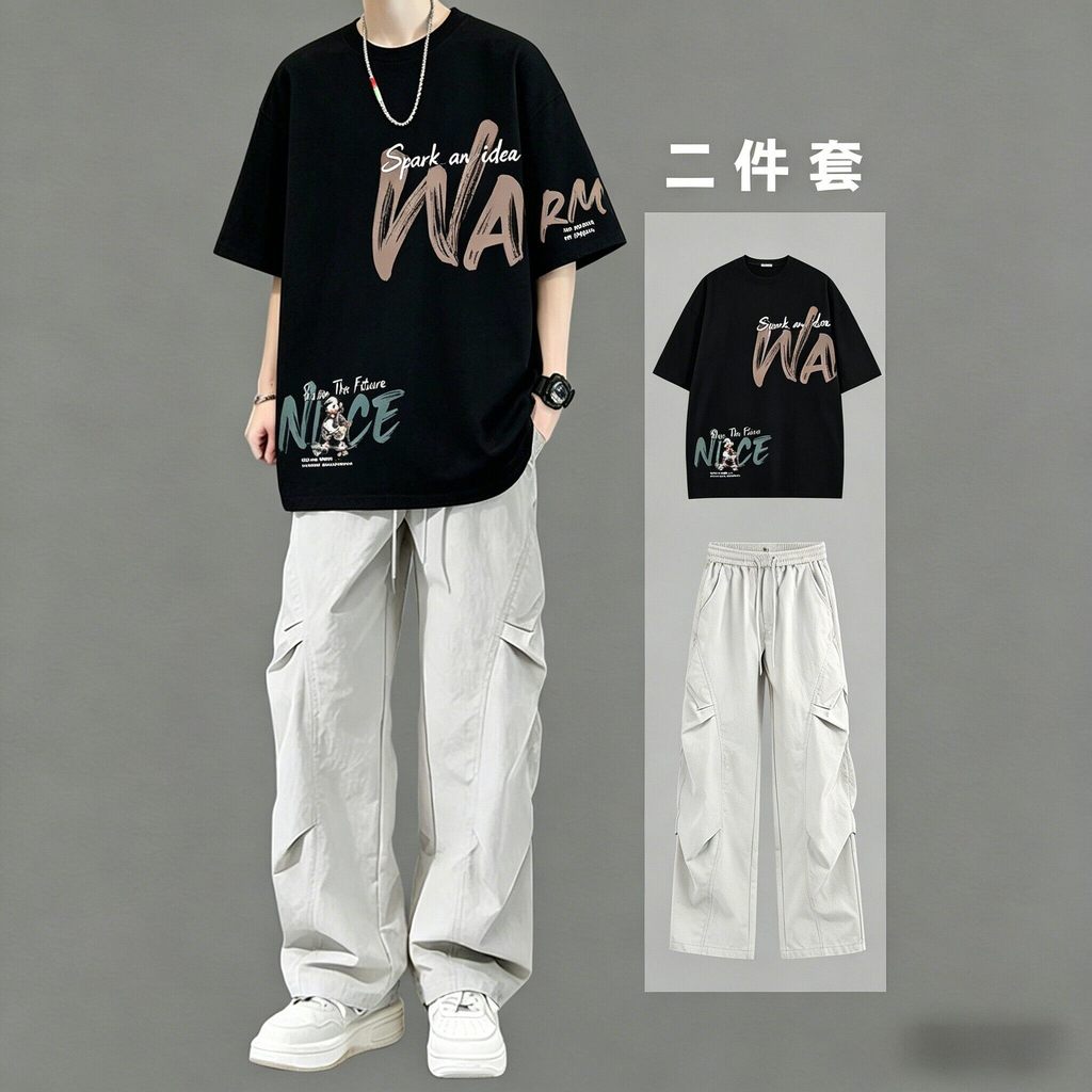 Conjunto masculino de camiseta de manga curta para o verão, roupa masculina elegante e moderna para adolescentes, combin