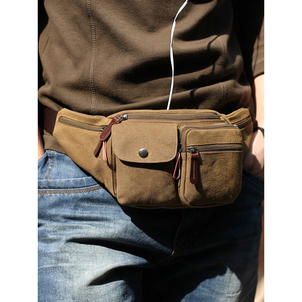 Bolsa de cintura de lona masculina multifuncional pequena bolsa estilo Retro trabalho verão bolsa mensageiro masculina c