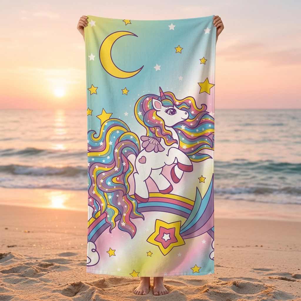 Toalha Infantil Gigante Banho e Praia Algodão Estampada Unicórnio Fundo do Mar Heróis Espaço