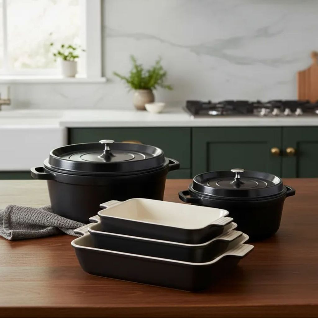 Jogo de Panelas Ferro 5un Preta 24 e 22cm  Estilo Staub e Le Creuset  
