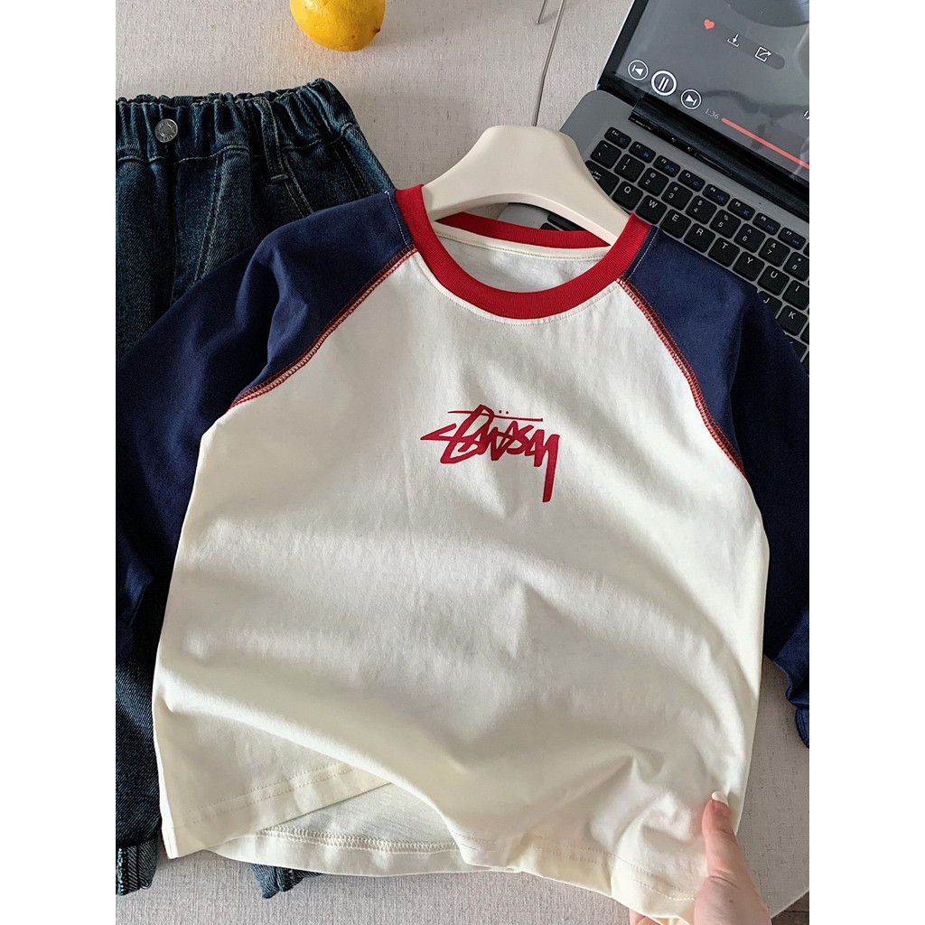 Crianças médias pequenas carta Raglan ombro manga comprida camiseta meninos meninas 2026 primavera outono roupas bebê co