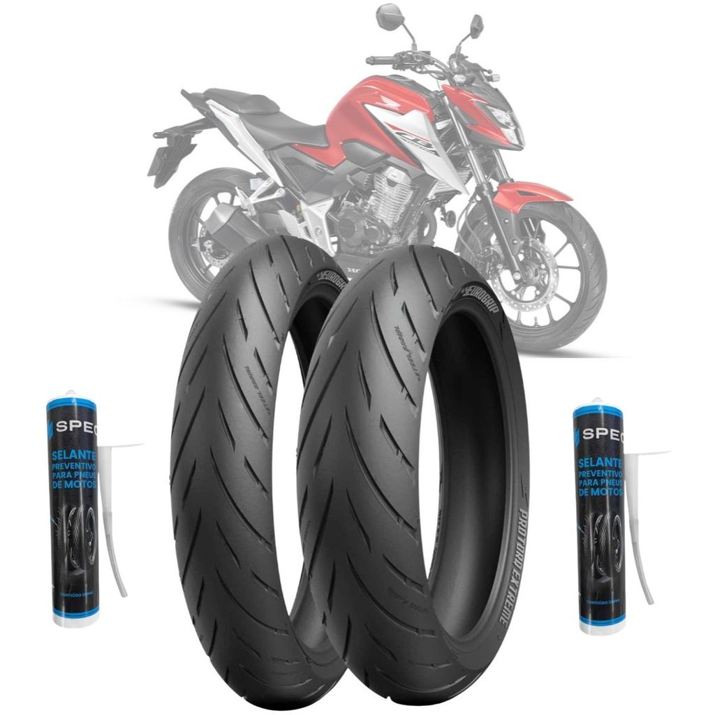 KIT PNEU 110/70-ZR17 + 150/60-ZR17 RR PRO EXTREME EUROGRIP RADIAL CB300F Duke Z400 Z500 MT03 G310R YZFR3 + SELANTE SPEC