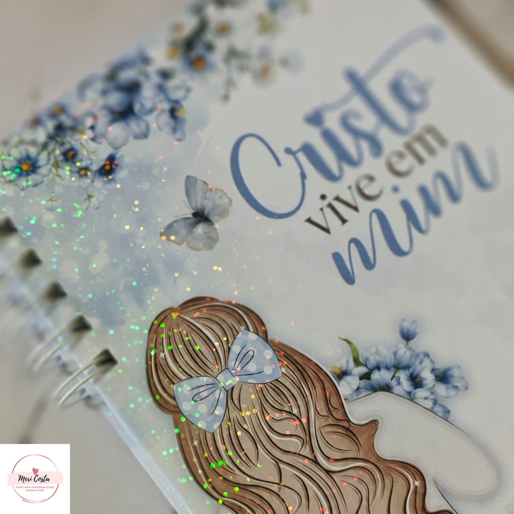 Caderno Cristão Personalizado Azul Capa Dura 100 Folhas Para Presente e Anotações Devocionais — imagem 2 de 2