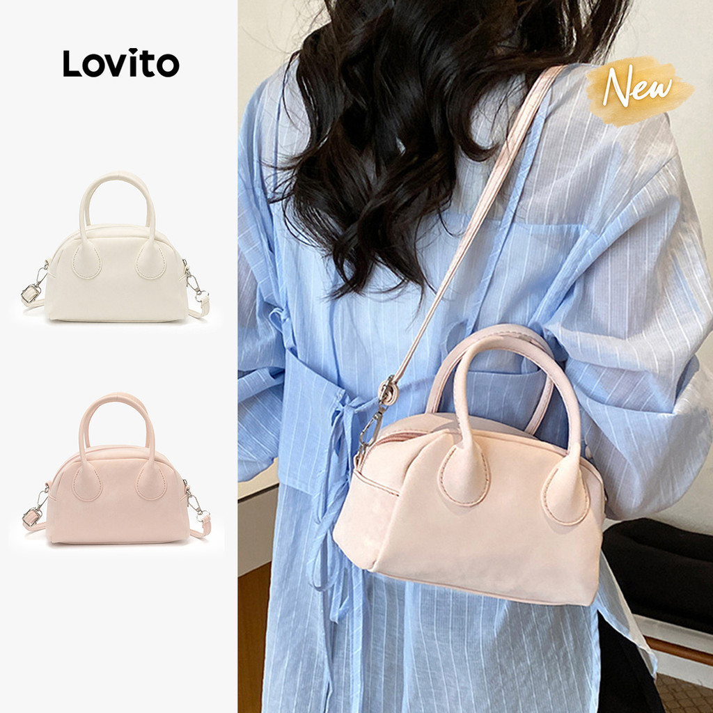 (New Arrival) Lovito Casual Bolsa Boston Pequena Ombro Pu Feminina Estilo Coreano Zíper Duas Alças Luxo Leve Versátil HUFB128FX044