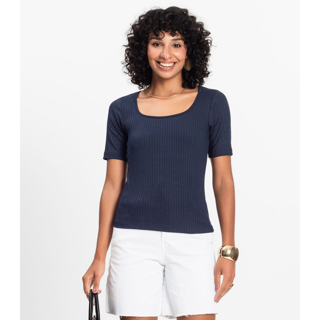 Blusa em Ribana Canelada Rovitex Azul