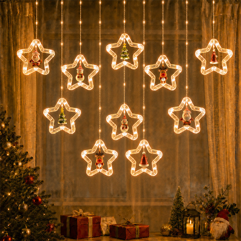 Pisca-Pisca Cortina de Natal 100 LEDs 3m | 10 Cordões, 8 Modos, Bivolt, Conexão Macho e Fêmea, Branco Quente