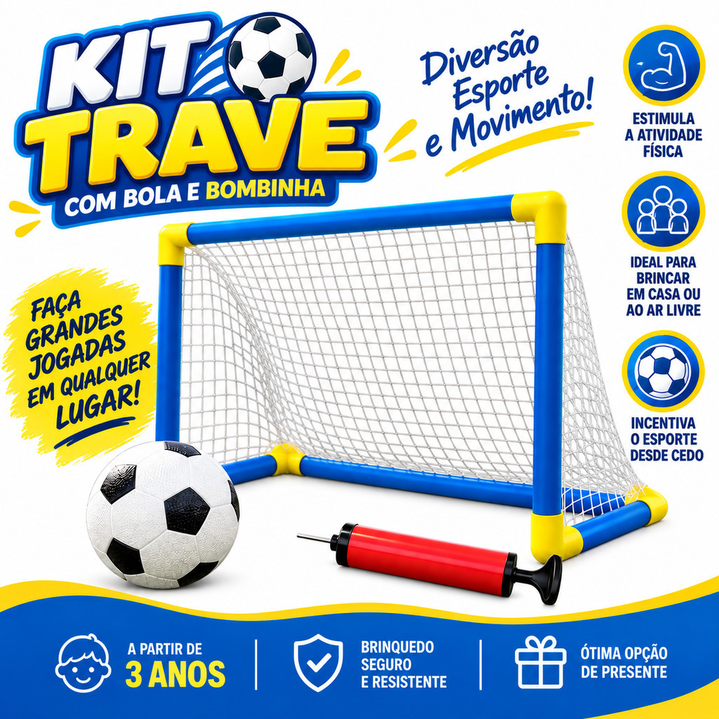 Kit Trave Futebol Infantil Gol Bola Bomba Brinquedo Esportivo Criança