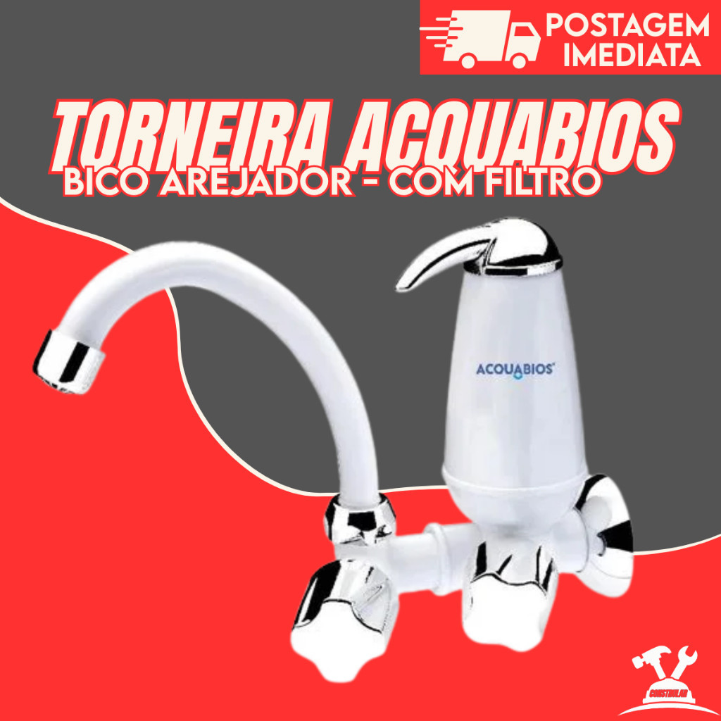 Torneira Com Filtro Bica Movel De Parede Quadriseta Acabamento Cromado Cor Branco Acquabios E05