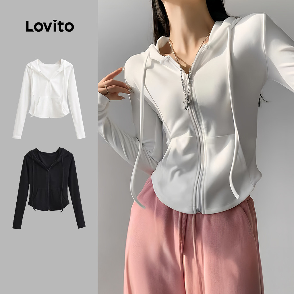 Lovito Jaqueta Casual de Lazer Simples para Outono/inverno Jaqueta Branca para Mulheres LNA148248