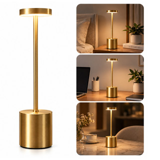 Luminária de Mesa LED Sem Fio Recarregável USB-C Touch 3 Cores de Luz com Brilho Ajustável Abajur Moderno