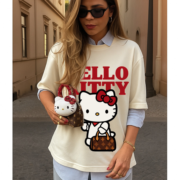 Tendência 2026 Camiseta tshirt camisa feminina casual Blusa 100%Algodão Confortavel Estilosa Estampada HelloKittyTshirt