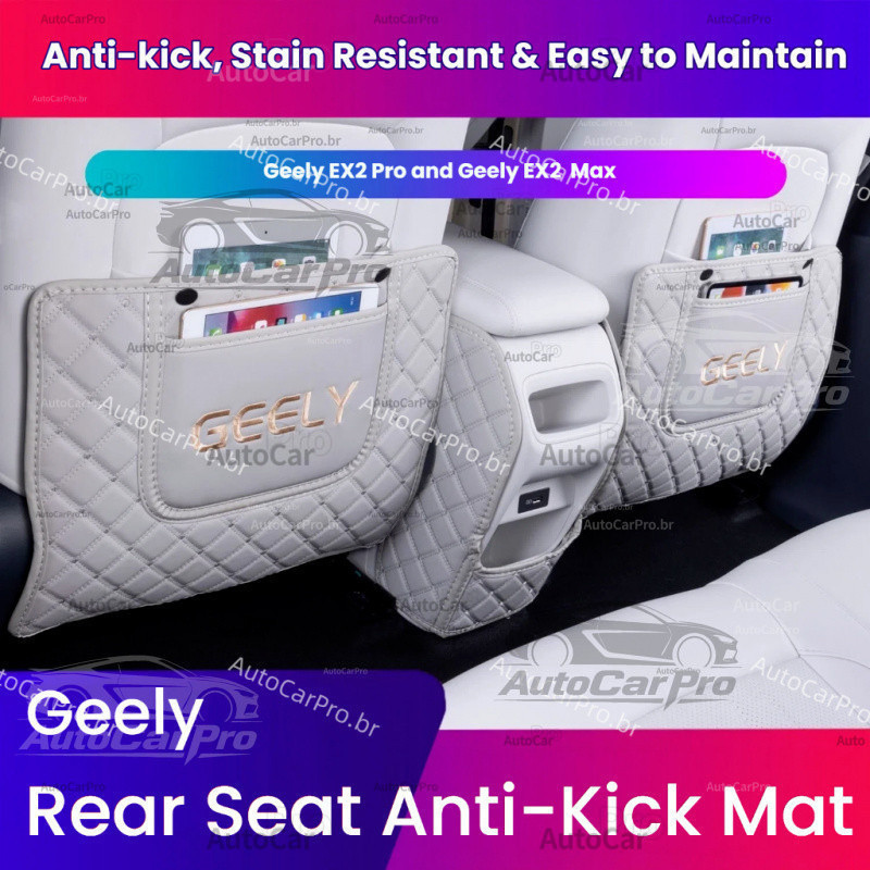 Tapetes para Banco Traseiro para Geely EX2 Pro/EX2 Max, Conjunto de 3 Peças em Couro Impermeável com Bolsos de Armazenam
