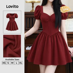 Lovito Vestido Feminino Rosa Casual com Pregas e Linhas Estruturadas Modelo Longo A Primavera Verão Fim de Semana DRB204P1D729