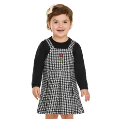 Conjunto Infantil Menina Xadrez Bordado Elian Preto