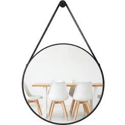 Espelho Redondo Alça Couro 60cm Suporte De Fixação para Banheiro Sala Quarto Lavabo Minimalista