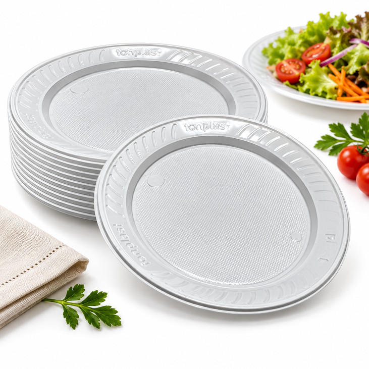 kit Prato Descartável 21cm Plástico Festa Churrasco Refeição Aniversario Eventos Camping
