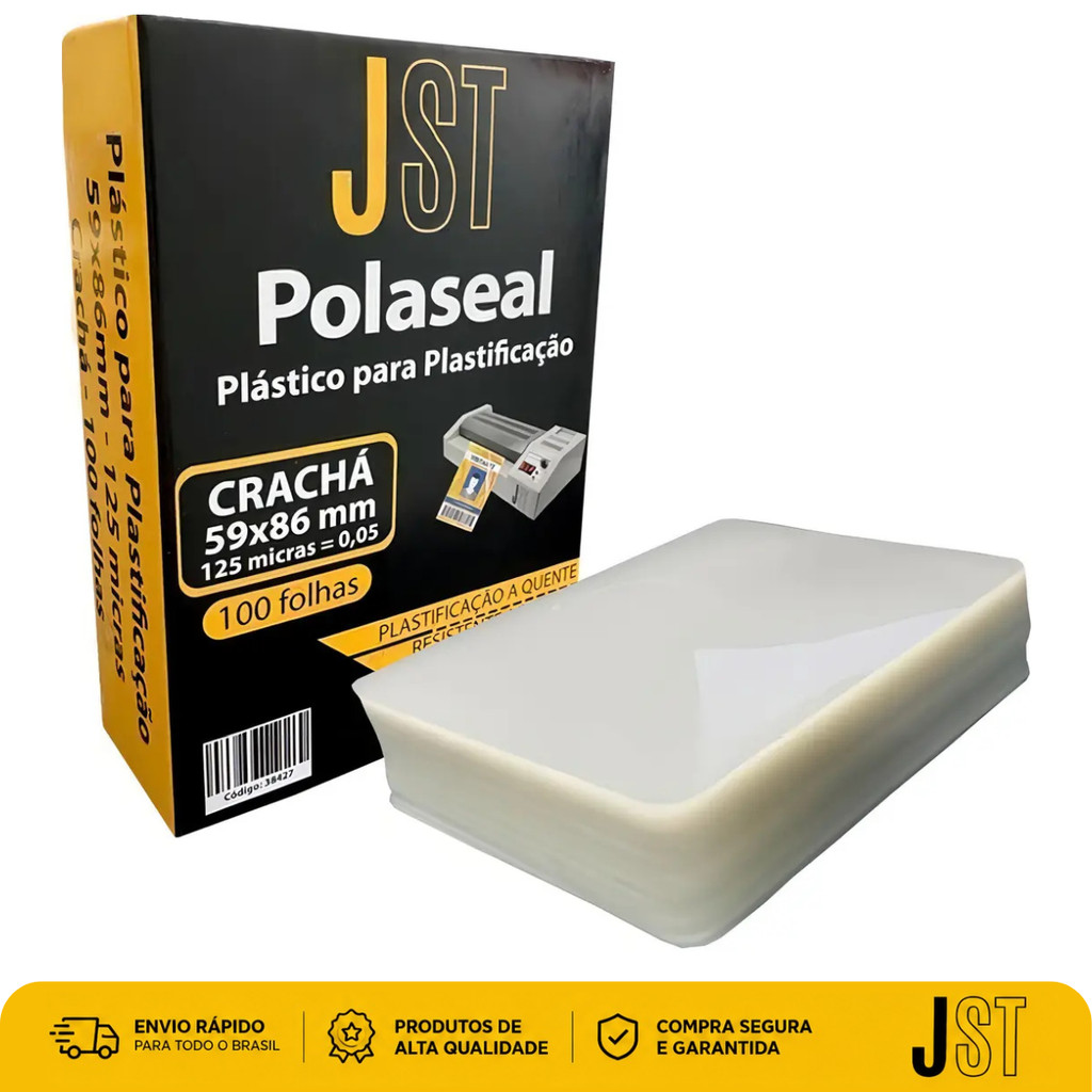 Polaseal Plástico Plastificação Crachá 59x86mm 125 Micras 100 Folhas JST